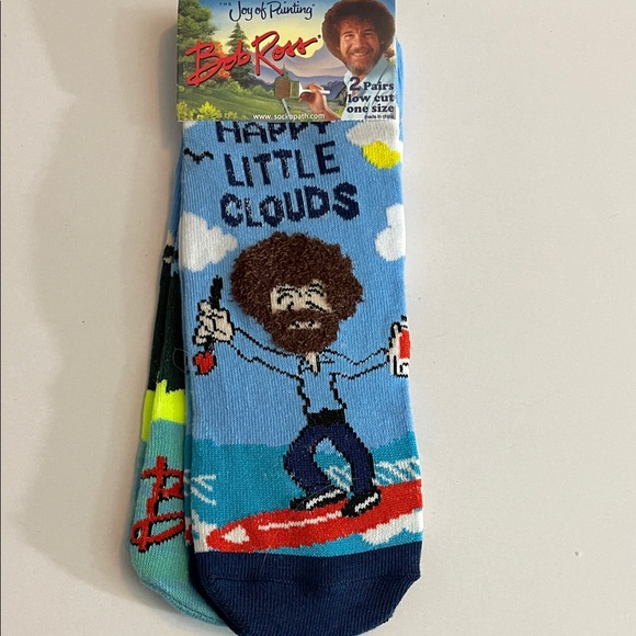 Bob Ross Accessories - Sock Set Featuring Bob Ross Happy Little Clouds. NWT Gift Ideas